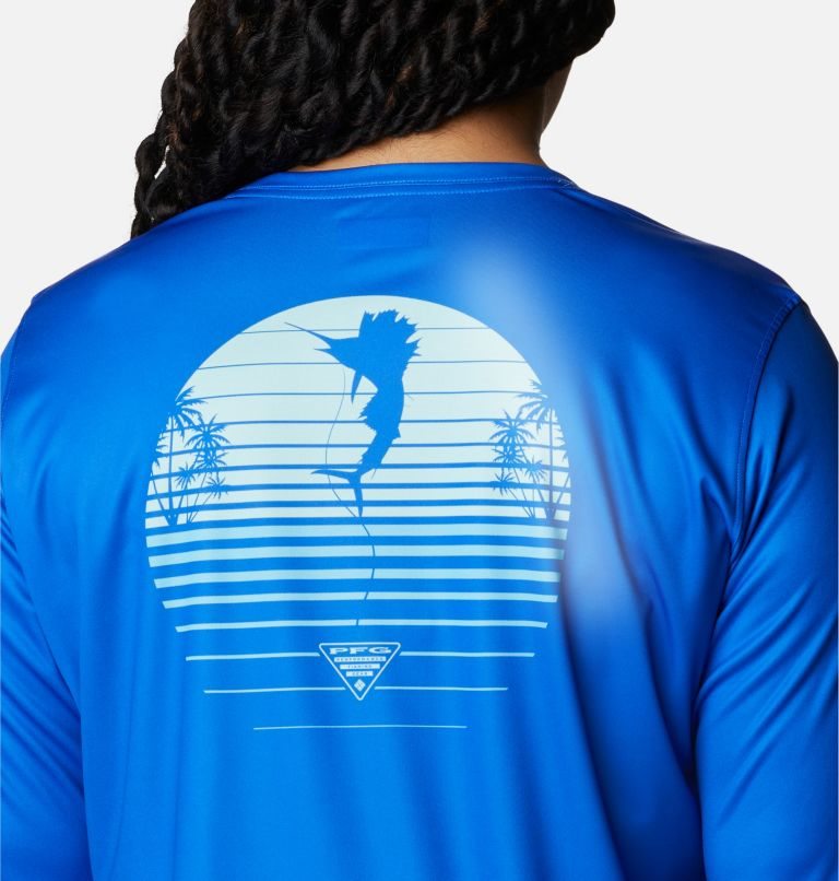 Women's Columbia PFG Tidal Tee Hook-Up Long Sleeve Sweatshirts Blue | Plus Size CA-JC64L